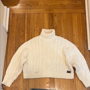 superdry Cream Cable Knit Turtleneck Sweater